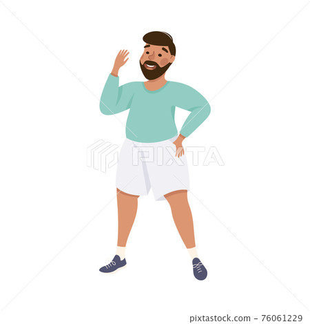 Body Positive or Plus Size Smiling Bearded Man Waving Hand Vector Illustration 76061229