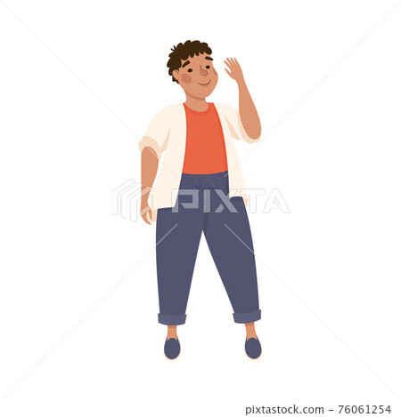 Plus Size Brunette Man Standing and Waving Hand Vector Illustration Plus Size Brunette Man Standing and Waving Hand Vector Illustration 76061254