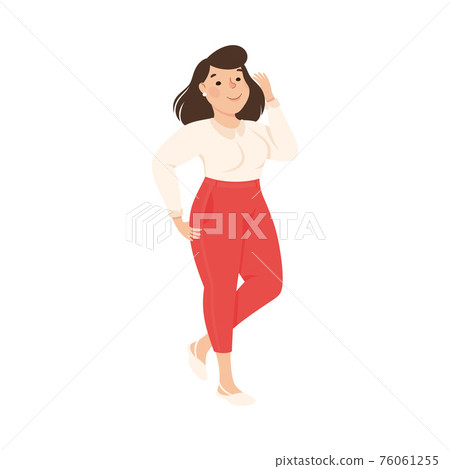 Plus Size Brunette Woman Standing and Smiling Vector Illustration Plus Size Brunette Woman Standing and Smiling Vector Illustration 76061255