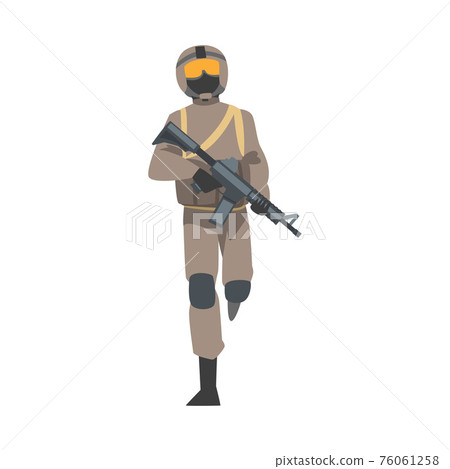 Man as Military Special Armed Force in Uniform and Rifle in Walking Pose Vector Illustration Man as Military Special Armed Force in Uniform and Rifle in Walking Pose Vector Illustration 76061258