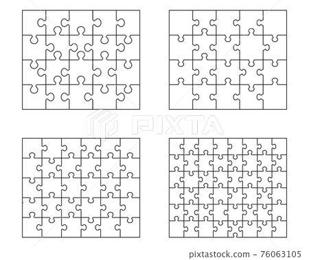 Illustration of four different white puzzles, separate pieces 76063105