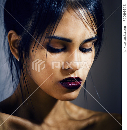 beauty latin young woman in depression, hopelessness look, fashion makeup modern beauty latin young woman in depression, hopelessness look, fashion makeup modern 76064468