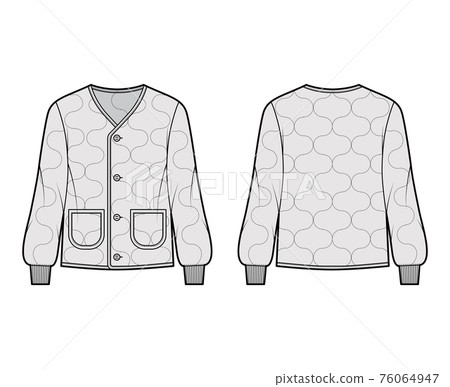 ALS 92 field jacket liner technical fashion illustration with oversized, long sleeves, oval patch pockets, quilted shell ALS 92 field jacket liner technical fashion illustration with oversized, long sleeves, oval patch pockets, quilted shell 76064947