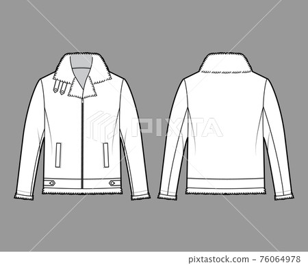 Zip-up Bomber leather jacket technical fashion illustration with fur shearing, oversized, long sleeves, welt pockets 76064978