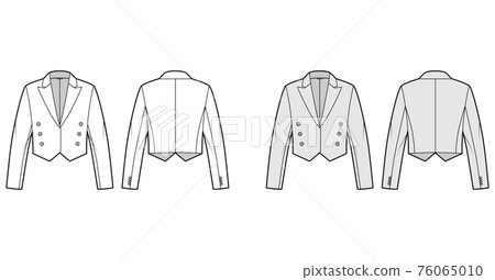 Mess eton jacket spencer technical fashion illustration with non-fastening double breast cut, long sleeves, waist length Mess eton jacket spencer technical fashion illustration with non-fastening double breast cut, long sleeves, waist length 76065010