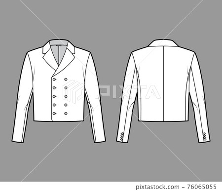 Monkey jacket technical fashion illustration with double breasted, long sleeves, notched collar, waist length. Flat Monkey jacket technical fashion illustration with double breasted, long sleeves, notched collar, waist length. Flat 76065055