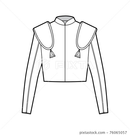 Torero jacket matador technical fashion illustration with long sleeves, stand collar, waist length, embellish chaqueta Torero jacket matador technical fashion illustration with long sleeves, stand collar, waist length, embellish chaqueta 76065057