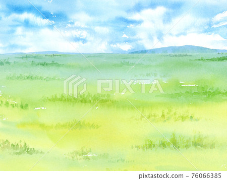 草地和天空水彩插圖 76066385