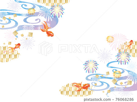 Japanese style background material of watercolor goldfish and fireworks 76068286