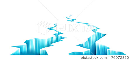 Broken ice, deep crack in frozen glacier 76072830