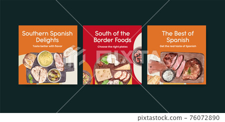 Advertise template with Spain cuisine concept design for marketing watercolor illustration 76072890