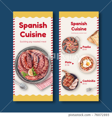 Menu template with Spain cuisine concept design for bisto and restaurant watercolor illustration 76072893