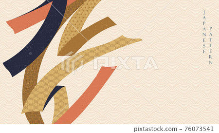 Japanese background with geometric pattern vector. Abstract art decoration with ribbon elements banner in vintage style. 76073541