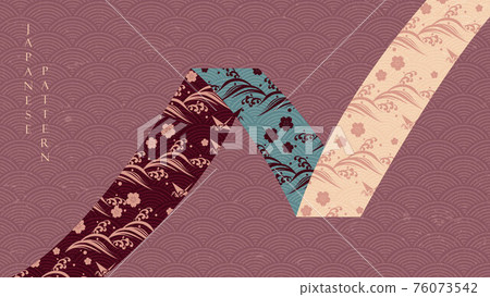 Japanese background with geometric pattern vector. Abstract art decoration with wave and cherry blossom flower icon banner in vintage style. Japanese background with geometric pattern vector. Abstract art decoration with wave and cherry blossom flower icon banner in vintage style. 76073542