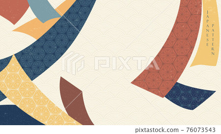 Japanese background with geometric pattern vector. Abstract art decoration with ribbon elements banner in vintage style. 76073543
