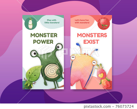 Instagram template with monster concept design watercolor illustration Instagram template with monster concept design watercolor illustration 76073724