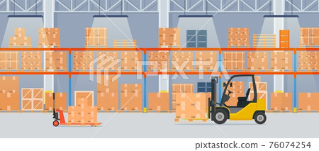 Warehouse interior with cardboard boxes 76074254