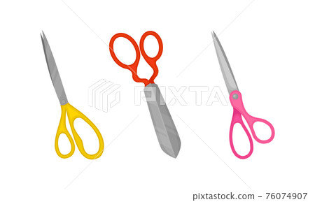 Scissors with Pair of Metal Blades as Hand-operated Shearing Tool Vector Set Scissors with Pair of Metal Blades as Hand-operated Shearing Tool Vector Set 76074907