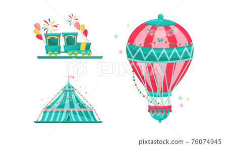 Amusement Park with Ride Attractions for Entertainment Vector Set Amusement Park with Ride Attractions for Entertainment Vector Set 76074945