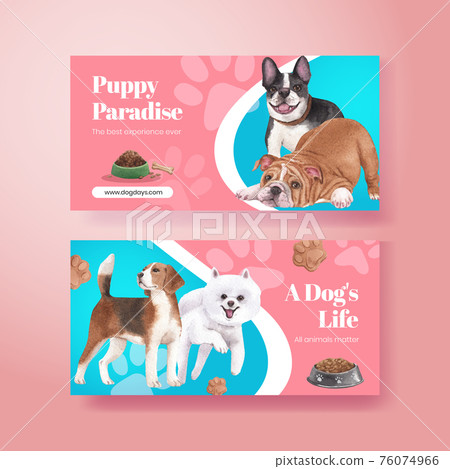 Twitter template with cute dog concept,watercolor style Twitter template with cute dog concept,watercolor style 76074966