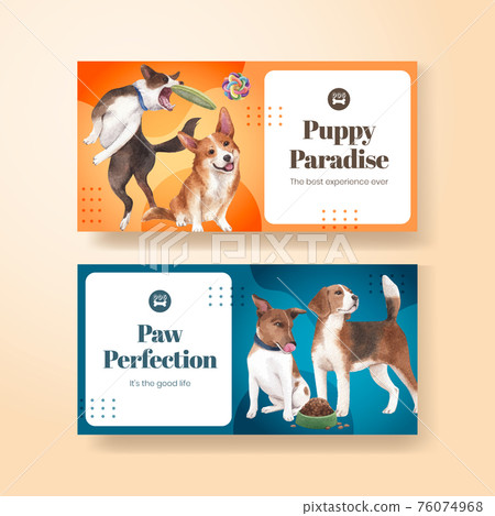 Twitter template with cute dog concept,watercolor style Twitter template with cute dog concept,watercolor style 76074968