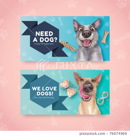 Twitter template with cute dog concept,watercolor style Twitter template with cute dog concept,watercolor style 76074969