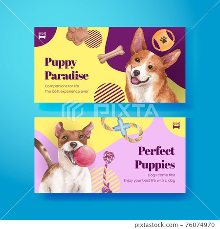 Twitter template with cute dog concept,watercolor style Twitter template with cute dog concept,watercolor style 76074970