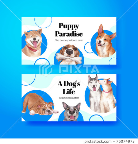 Twitter template with cute dog concept,watercolor style 76074972