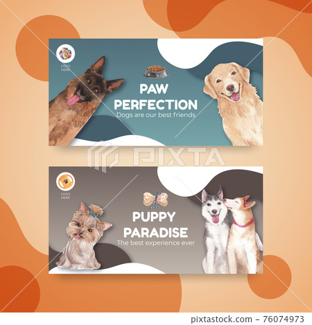 Twitter template with cute dog concept,watercolor style Twitter template with cute dog concept,watercolor style 76074973