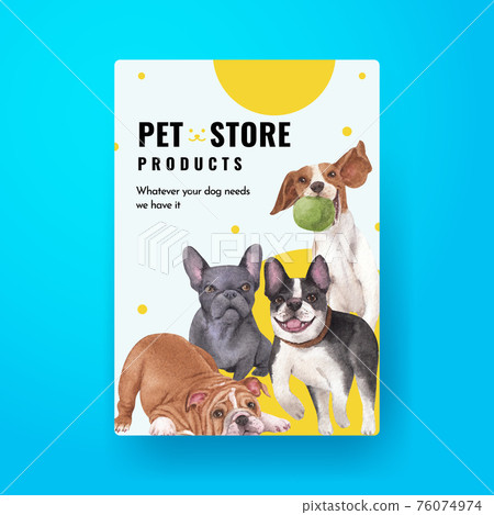 Poster template with cute dog concept,watercolor style 76074974