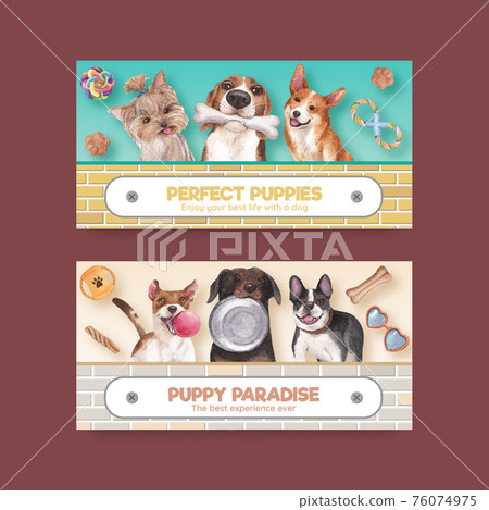 Twitter template with cute dog concept,watercolor style Twitter template with cute dog concept,watercolor style 76074975