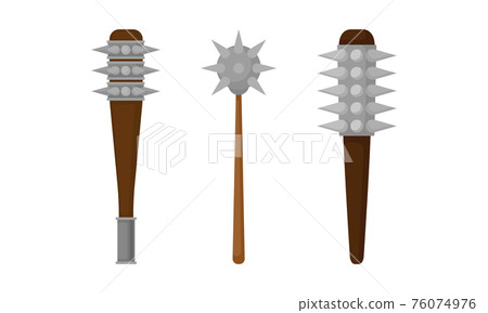 Medieval Cold Steel Arms or Weapon with Spiked Club Vector Set 76074976