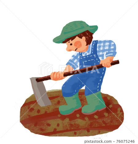 A man plowing a field with a hoe A man plowing a field with a hoe 76075246