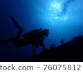 Silhouette of a diver swimming in the sea 1 76075812