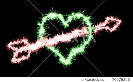 Heart and arrow made of sparks, on black 76076266