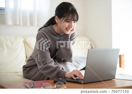 遠程工作的女性/在家工作的日本女性 遠程工作的女性/在家工作的日本女性 76077150