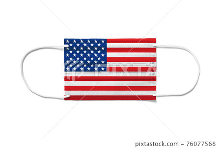 Flag of USA on a disposable surgical mask. White background 76077568