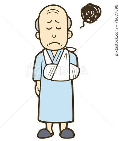 Illustration of a senior man hospitalized with a broken arm Illustration of a senior man hospitalized with a broken arm 76077599