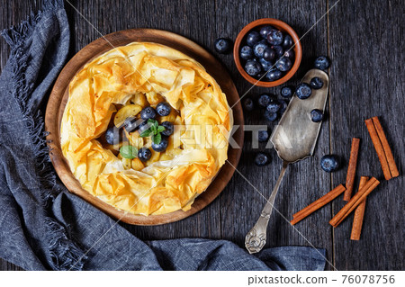 Apple Blueberry Pie With Phyllo Crust, top view 76078756