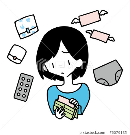 Women buying sanitary napkins (color) 76079185