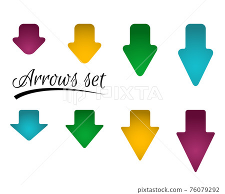 Set of bright different arrows with straight and round corners. Set of bright different arrows with straight and round corners. 76079292