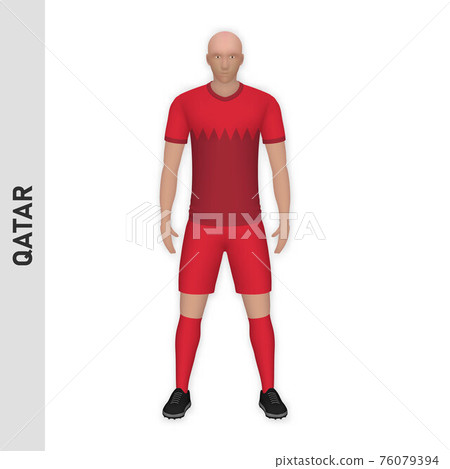 3D realistic soccer player mockup. Qatar Football Team Kit templ 76079394