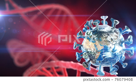 Coronavirus looks like planet Earth. Conceptual image under a microscope. 3D render Coronavirus looks like planet Earth. Conceptual image under a microscope. 3D render 76079408