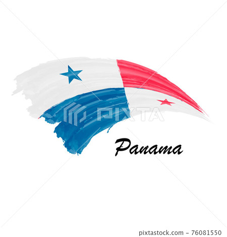 Watercolor painting flag of Panama. Brush stroke illustration 76081550