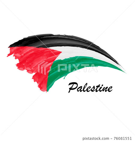 Watercolor painting flag of Palestine. Brush stroke illustration 76081551