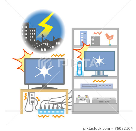 Lightning strike, lightning surge, damage to connected equipment, illustration 76082104