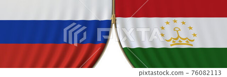 Russia and Tajikistan political cooperation or conflict, flags and closing or opening zipper, conceptual 3D rendering Russia and Tajikistan political cooperation or conflict, flags and closing or opening zipper, conceptual 3D rendering 76082113