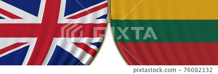 the United Kingdom and Lithuania political cooperation or conflict, flags and closing or opening zipper, conceptual 3D rendering 76082132