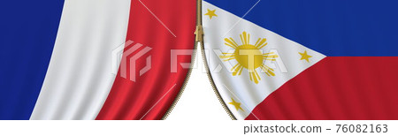 France and the Philippines political cooperation or conflict, flags and closing or opening zipper, conceptual 3D rendering France and the Philippines political cooperation or conflict, flags and closing or opening zipper, conceptual 3D rendering 76082163