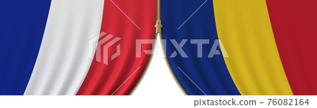 France and Romania cooperation or conflict, flags and closing or opening zipper between them. Conceptual 3D rendering France and Romania cooperation or conflict, flags and closing or opening zipper between them. Conceptual 3D rendering 76082164